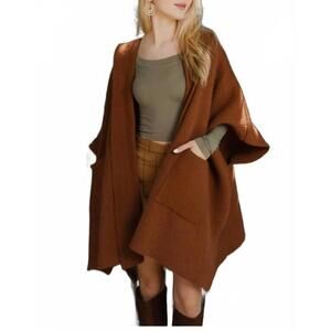 NEW LETO ruana hooded cardigan in camel